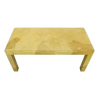 Mid-Century Modern Lacquered Goat Skin Parchment Coffee Table Brass Feet MINT For Sale