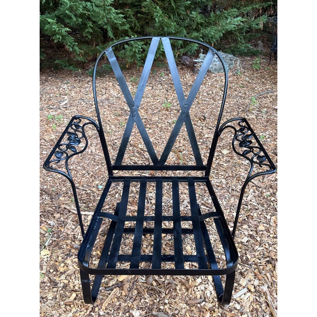 Russell Woodard Vintage Woodard Chantilly Rose Wrought Iron Spring Bouncer Armchair For Sale - Image 4 of 11