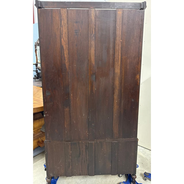 Antique English Jacobean Bookcase Bookshelf Cabinet Double Door Oak c.1930s For Sale - Image 17 of 17