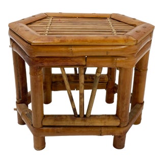 Vintage Scorched Bamboo Plant Stand or Riser For Sale
