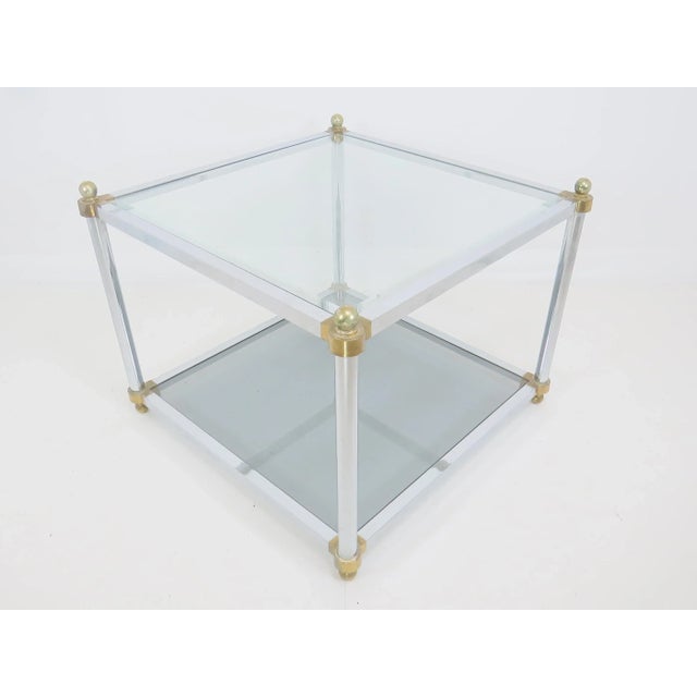 1970s Maison Jansen Style Dia Chrome, Brass and Glass Side or Coffee Table For Sale - Image 10 of 13