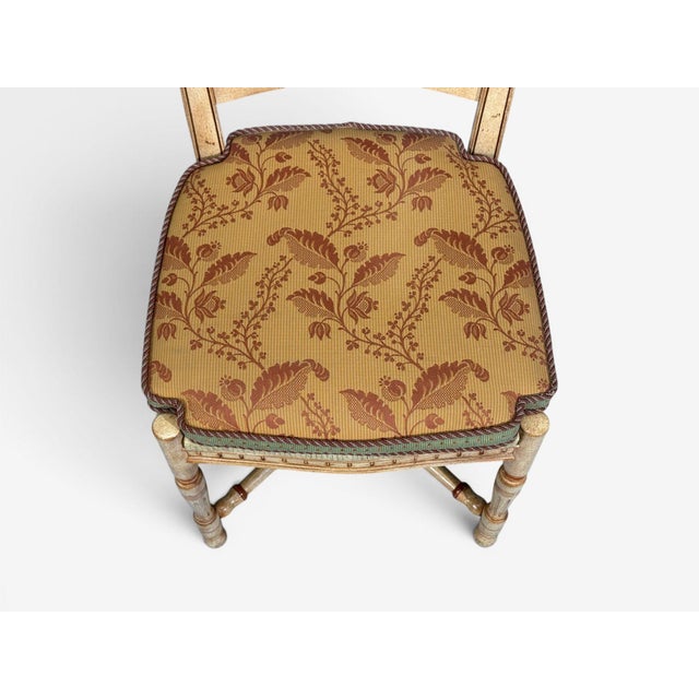 Regency, Four Dining Chairs, Painted Wood, Straw, Fabric, Usa, 1940s For Sale - Image 14 of 15