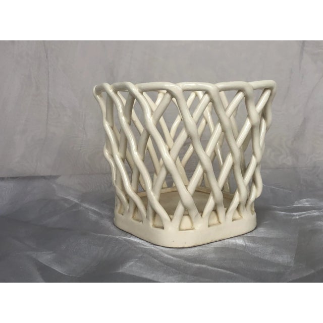 Vintage Woven Lattice Decorative Ceramic Basket Napkin Holder For Sale In New York - Image 6 of 10
