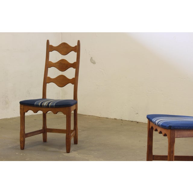 Wood Vintage Danish Brutalist Oak High Back Chairs by Henning Kjærnulf, 1960s, Set of 4 For Sale - Image 7 of 17