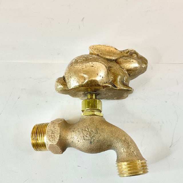 Vintage Hollywood Regency Boho Chic Brass Bunny Outside Water Faucet - Easter For Sale - Image 4 of 9