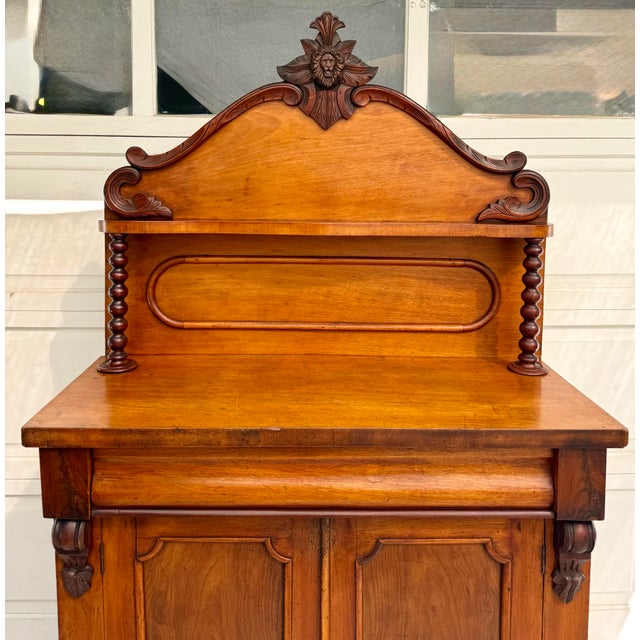 Victorian Antique Victorian Walnut Chiffonier Cabinet With Carved Lion Crest, c.1890 For Sale - Image 3 of 18