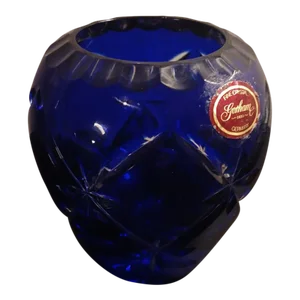 1980s Gorham Cobalt Blue Cut Crystal Rose Bowl Made in Germany