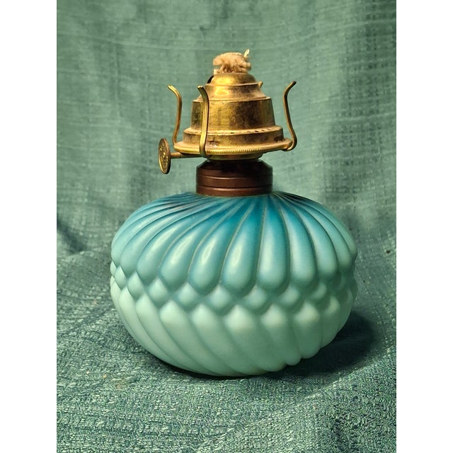 Rare Antique Blue Satin Glass Oil Kerosene Finger Lamp Hand-Blown Uv Reactive For Sale - Image 9 of 18