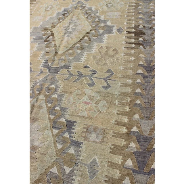 Mid 20th Century Vintage Tribal Kilim With Geometric Design in Taupe, Honey, Lavender, Gray & Tan For Sale - Image 5 of 12