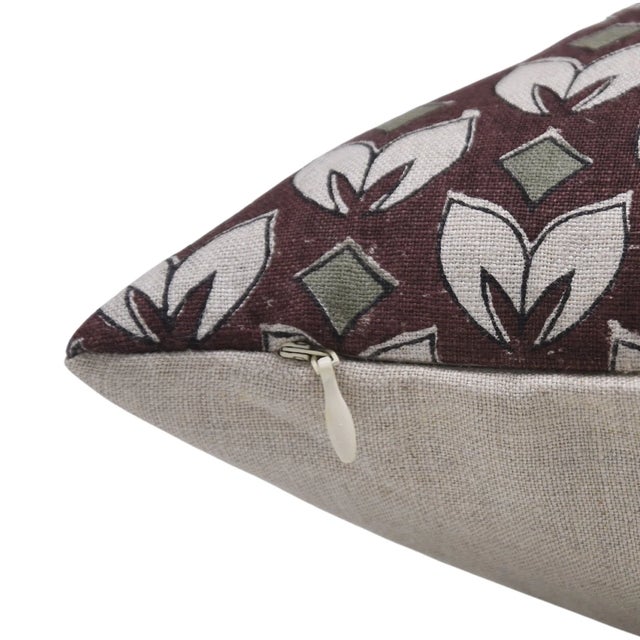 Art Deco Fabdivine Handcrafted Block Print Cushion Cover 16x16 Inch Pure Linen- Titli For Sale - Image 3 of 4