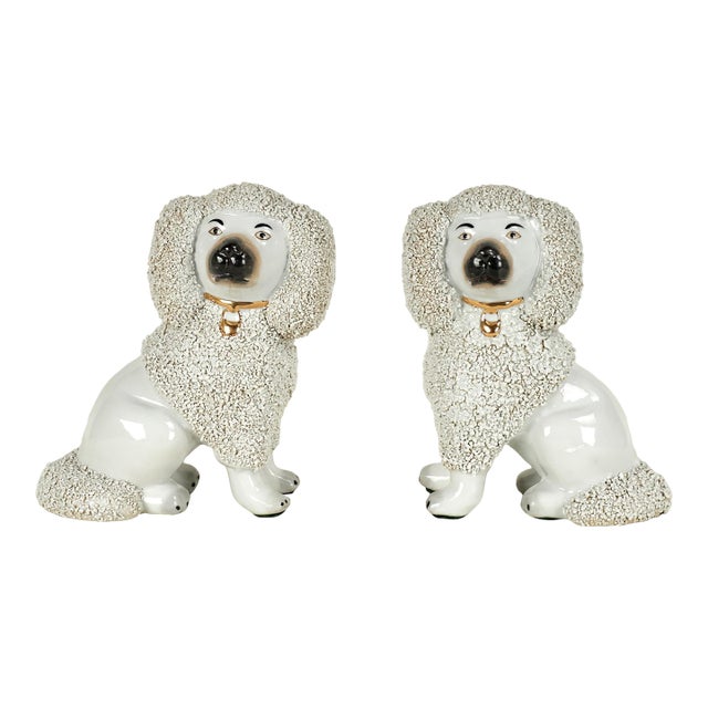 Pair of Antique English Staffordshire Poodle Figures For Sale