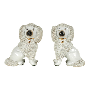 Pair of Antique English Staffordshire Poodle Figures