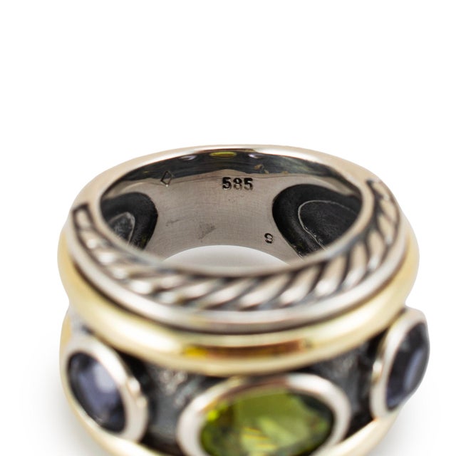 Early 21st Century David Yurman 925 Silver 14k Yellow Gold Renaissance 3 Stone Cocktail Ring, Size 6 For Sale - Image 5 of 9