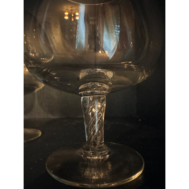 1960s Air Twist Stems Handblown Crystal Brandy Snifters / Cognac Glasses - Set of 4 For Sale In San Francisco - Image 6 of 10