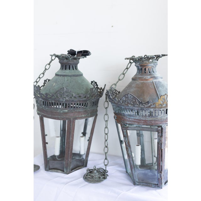 19th Century French Copper Lanterns Newly Wired - a Pair For Sale - Image 15 of 17