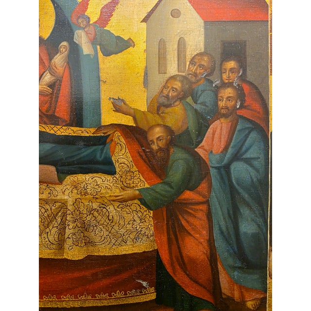 Late 19th Century Icon " the Dormition of Mary " Ca. 1870 For Sale - Image 5 of 11