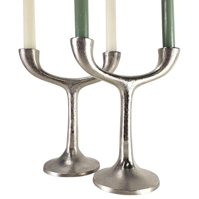 Crate & Barrel Danish Modern Candelabras in Silver Minimalist, Brutalist 9.5" For Sale - Image 10 of 11