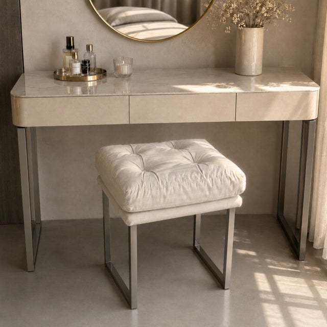 Milo Baughman Style Chrome Upholstered Stool For Sale - Image 14 of 14