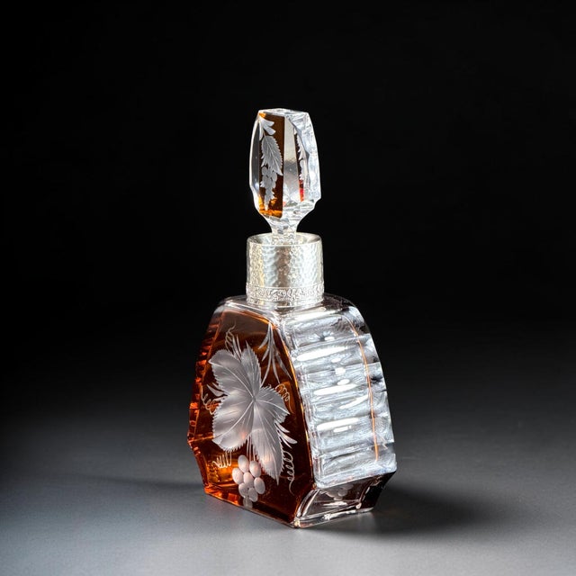 Art Deco Amber Crystal Decanter with Silver Mount, 1930s For Sale - Image 3 of 14