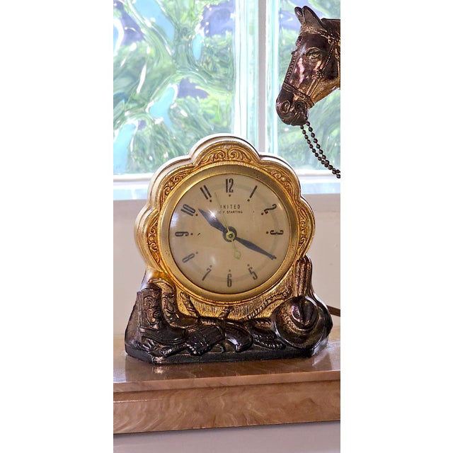 Vintage 1940s United Clock Co. Western Horse Brass Mantel Clock – Model 315, Fully Functional For Sale - Image 11 of 12
