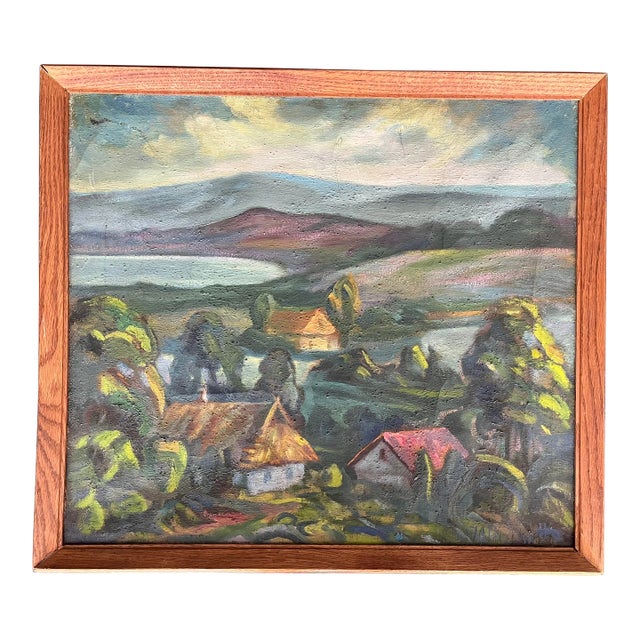 Vintage Landscape Painting "Pastel Home" Framed Original Signed For Sale