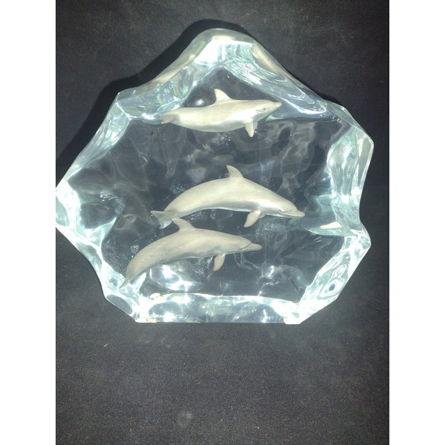 Kitty Cantrell Dolphin Wave Trio Lucite and Pewter Sculpture 977/1250 For Sale - Image 4 of 7