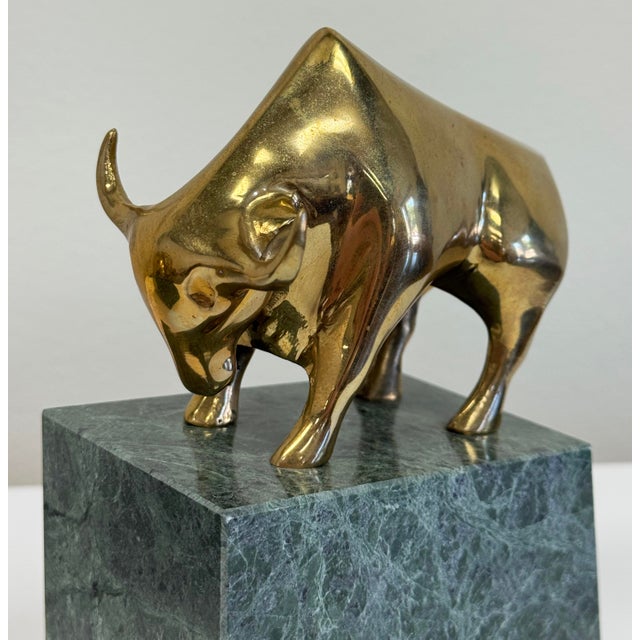 Brass Vintage Wall Street Bull and Bear Brass on Marble Block Bookends For Sale - Image 8 of 8