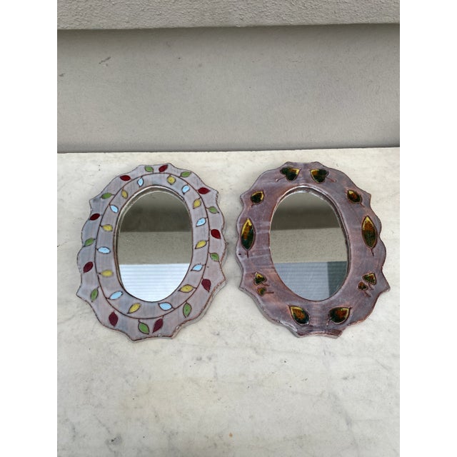Mid-Century French Ceramic Leaves Oval Mirror For Sale In Austin - Image 6 of 6