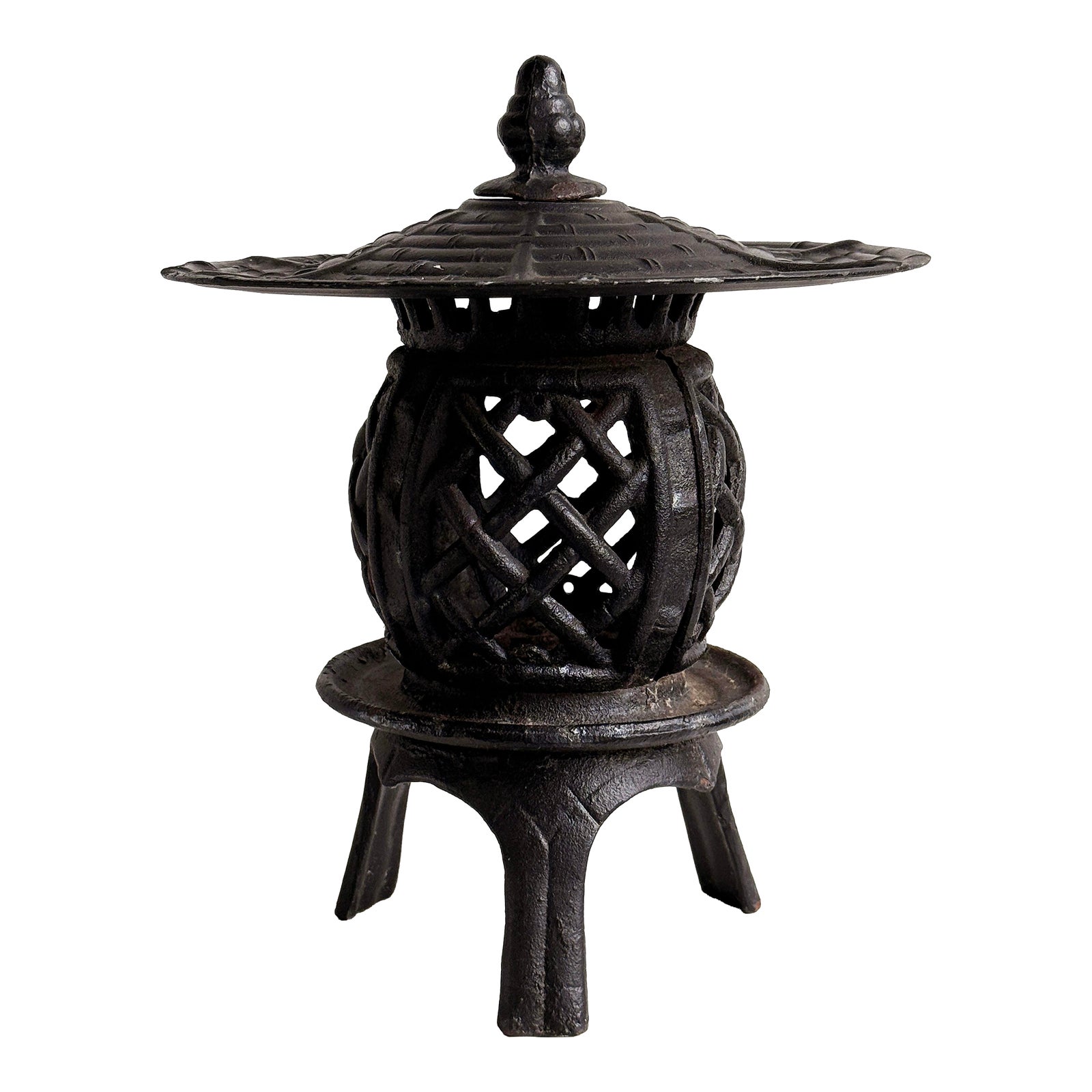 Large Vintage Japanese Cast Iron Pagoda Lantern for Indoor or Outdoors