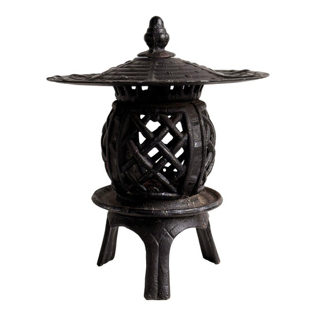 Large Vintage Japanese Cast Iron Pagoda Lantern for Indoor or Outdoors For Sale