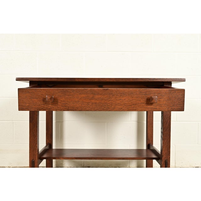 Brown Stickley Brothers Antique Mission Oak Arts & Crafts Writing Desk or Library Table, Newly Refinished For Sale - Image 8 of 16