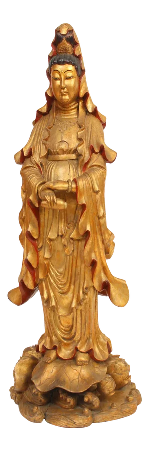 1960s Vintage Chinese Quan Yinj Carved Gilt Wood Statue