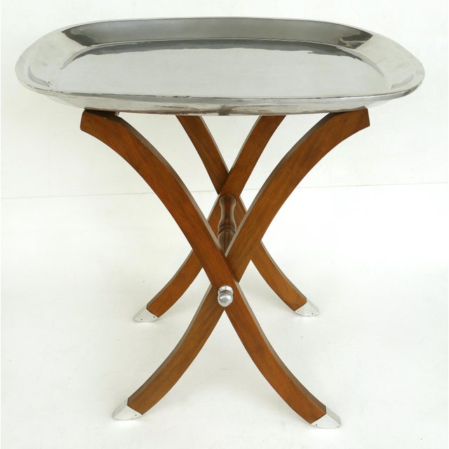 Vintage Folding Tray Table W/ Large Pewter Tray Chairish