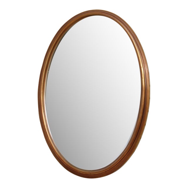Oval Gold Framed Beveled Glass Wall Mirror For Sale