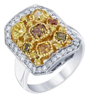 2.32 Carat Fancy Color Diamond 18 Karat White Gold Cocktail Ring, Size 7