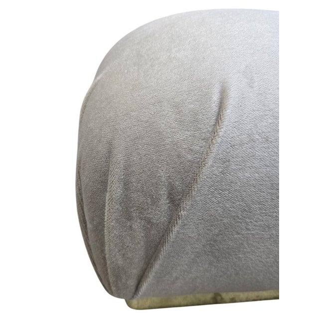 Mid 20th Century MCM Attributed to Karl Springer Brass Base Pouf Ottoman Newly Reupholstered For Sale - Image 5 of 10