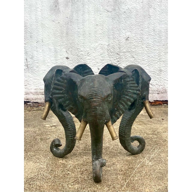 Traditional Vintage Regency Solid Bronze Elephant Center Table Pedestal For Sale - Image 3 of 9