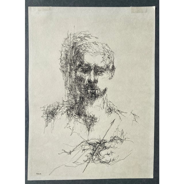 Illegibly signed portrait of an artist - possibly a self portrait.