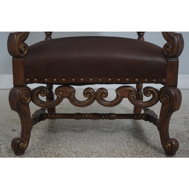 Century Leather & Wood High Back Armchair For Sale - Image 15 of 18