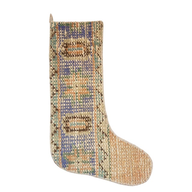Rare Blue Striped Vintage Kilim Christmas Stocking, Wool With Rust Trim, 12.2 X 17.7 in – One of a Kind Boho Decor For Sale - Image 6 of 7
