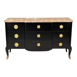 Maison Jansen, Mahogany, Bronze, Marble, Ebonized Commode, France, 1940s For Sale