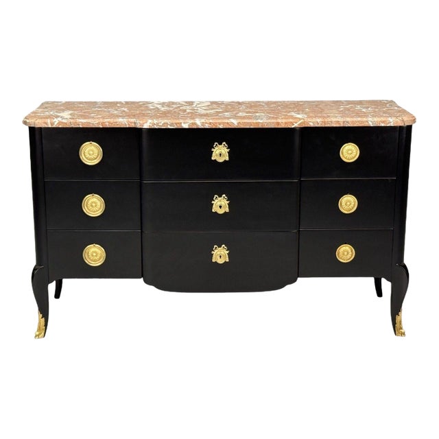 Maison Jansen, Mahogany, Bronze, Marble, Ebonized Commode, France, 1940s For Sale