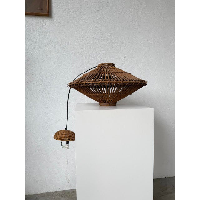 Italian UFO Pendant Light in Wicker, 1960s For Sale - Image 6 of 18
