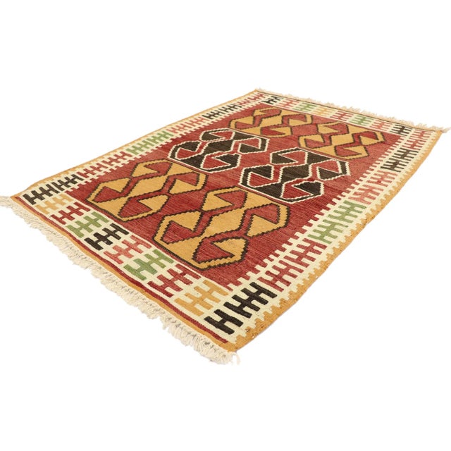 Vintage Persian Shiraz Kilim Rug with Tribal Style 02'10 x 03'11. Full of tiny details and a bold expressive design...