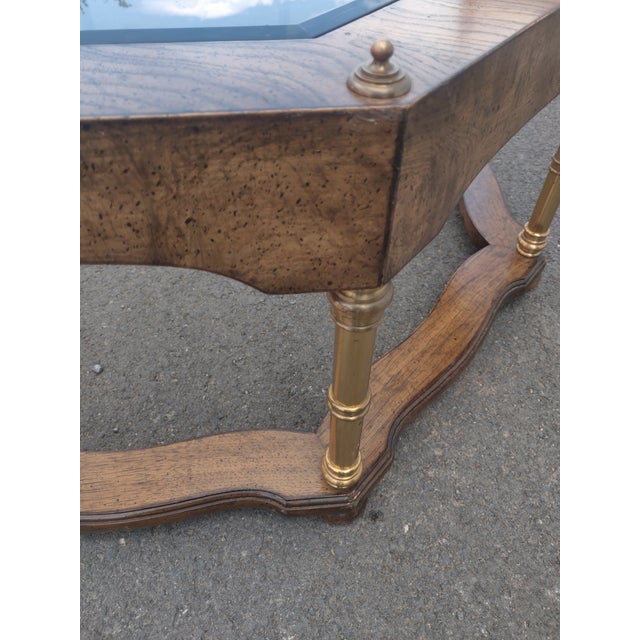 Vintage Provincial Octagonal Burl Walnut Glass Top Coffee Table For Sale In Washington DC - Image 6 of 7