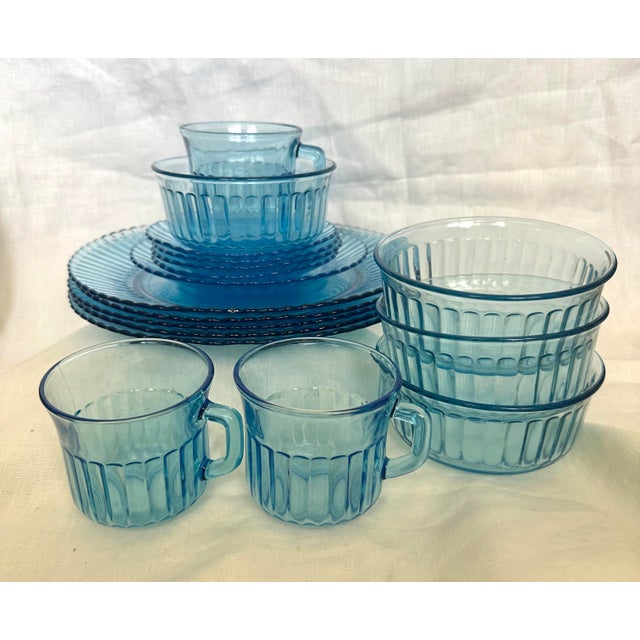 Glass 17 Piece "Blue Azure" Forte Crisa Dinnerware Set For Sale - Image 7 of 10