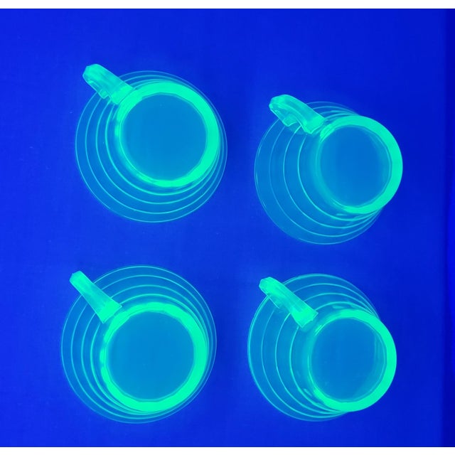 Uranium Glass Set of 4 Green Tea Cups Early 20th Century For Sale - Image 12 of 18