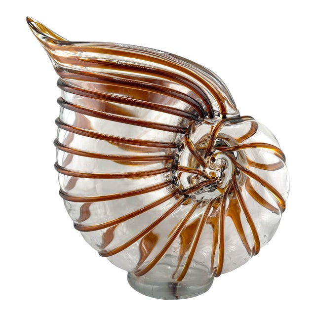Vintage Murano Nautilus Seashell Blown Art Glass Pitcher For Sale