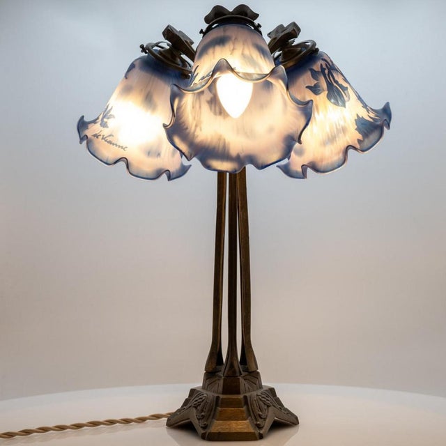 Art Nouveau Style French Table Lamp in Blue Glass, 1970 For Sale - Image 12 of 15