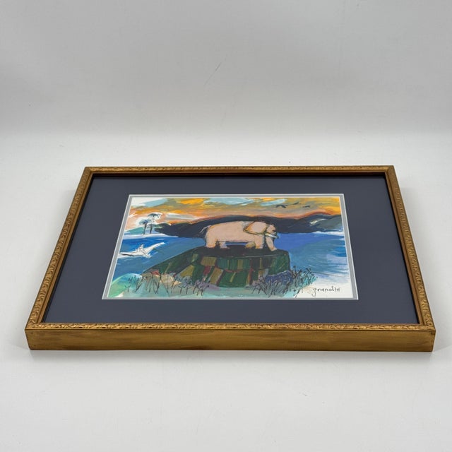 Paint Signed Barbara Grandis Original Watercolor & Ink Elephant Painting Framed For Sale - Image 7 of 12